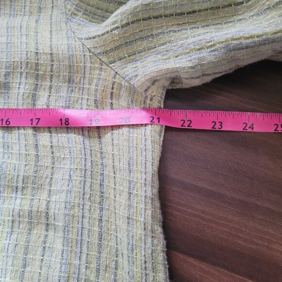 Flax Shirt Womens S Green Striped V-Neck Button Front Lagenlook Shacket Beach - Picture 9 of 11